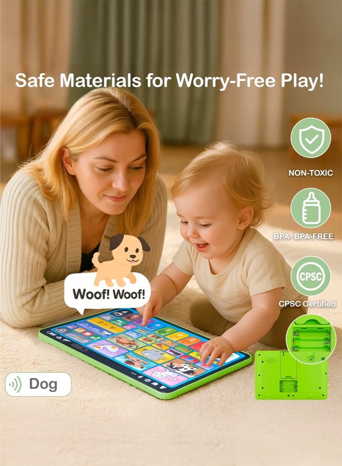 SHABILI Trilingual Educational Learning Tablet Toy for Toddlers 1–3, Screen-Free Sound Interactive Early Development Toy with Music Quiz Modes for Speech Therapy and Preschool Learning at Home or Travel, ABS Plastic (Green) - Image 2